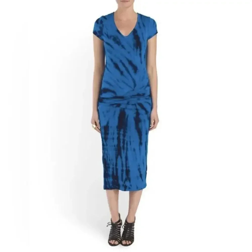 NWT Young Fabulous & Broke Araya Tie Dye Ruched Gathered Stretch Midi Dress S